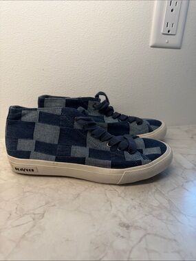 SeaVees Checkerboard Denim High-Top Sneakers in Blue